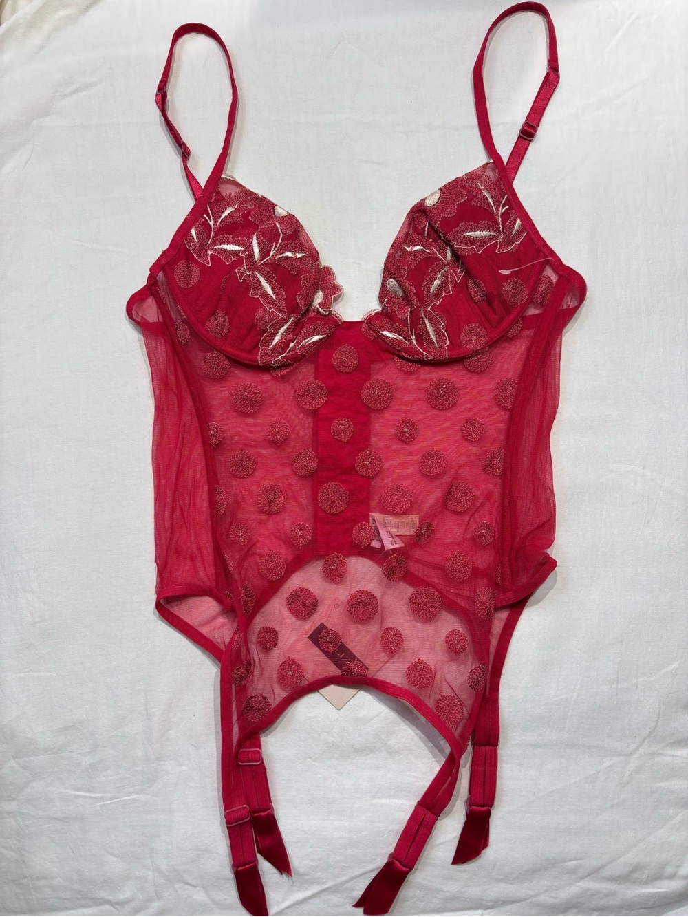 Vintage La Perla Malizia Red Mesh Lace Corset with Embroidered Cups